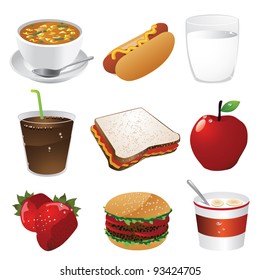 Kids Favorite Foods Icon Set EPS 8 vector, grouped for easy editing, no open shapes or paths.