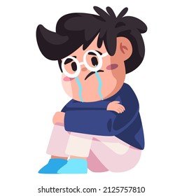 kids feeling sad cry alone sitting boys crying upset weeping vector drawing cartoon illustration 