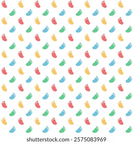 Kids Feet Imprints Seamless Pattern. Childhood Endless Background.