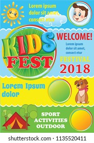 Kids Fest Flyer, Colorful Vector Invitation Template, Kids School Template Design