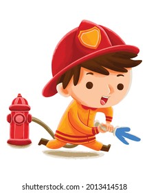 kids firefighter in cute character style