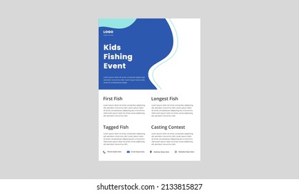 Kids Fishing Derby Flyer Template. Kids Fishing Tournament Poster Leaflet. Fishing Event Design Print Ready.