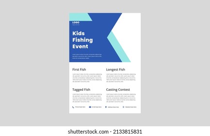 Kids Fishing Derby Flyer Template. Kids Fishing Tournament Poster Leaflet. Fishing Event Design Print Ready.