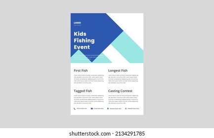 Kids Fishing Derby Flyer Template. Kids Fishing Tournament Poster Leaflet. Fishing Event Design Print Ready.