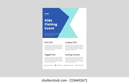 Kids Fishing Derby Flyer Template. Kids Fishing Tournament Poster Leaflet. Fishing Event Design Print Ready.