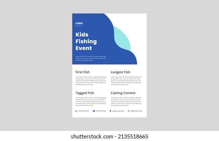 Kids Fishing Derby Flyer Template. Kids Fishing Tournament Poster Leaflet. Fishing Event Design Print Ready.