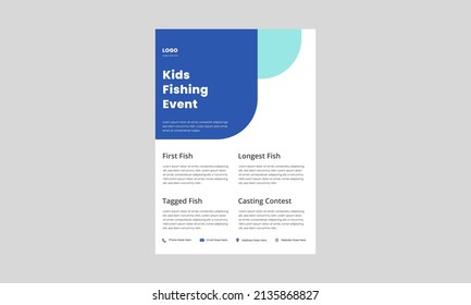 Kids Fishing Derby Flyer Template. Kids Fishing Tournament Poster Leaflet. Fishing Event Design Print Ready.