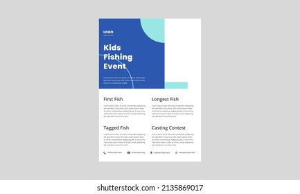 Kids Fishing Derby Flyer Template. Kids Fishing Tournament Poster Leaflet. Fishing Event Design Print Ready.