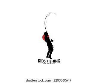 Kids Fishing Logo Silhouette Vector Design