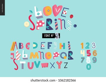 Kids Flat Alphabet Set - Love Spring Latin Font - Letters And Digits