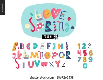 Kids Flat Alphabet Set - Love Spring Latin Font - Letters And Digits