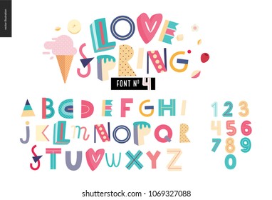 Kinderflaches Alphabet-Set - Lieblings-Frühlingssatin-Schrift - Buchstaben und Ziffern