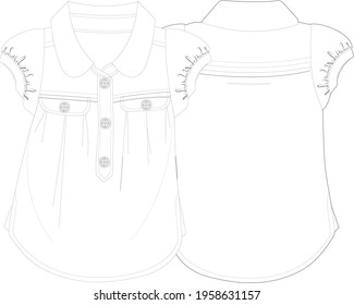 Kids flat sketch clothes for older girls. Dresses , pants , blouses , hoodies vector.