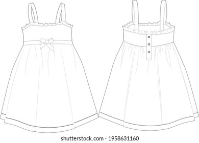 Kids flat sketch clothes for older girls. Dresses , pants , blouses , hoodies vector.