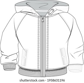 Kids flat sketch clothes for older girls. Dresses , pants , blouses , hoodies vector.