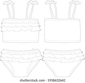 Kids Flat Sketch Swimwear For Older Girls And Boys.