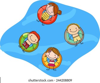 kids floating on inflatable rings