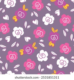 Padrão floral infantil. Padrão de rosa vetorial em estilo doodle com flores e folhas. Fundo floral suave, mola para pijamas infantis, tecido, têxtil, decoração de casa, papel de embrulho etc.