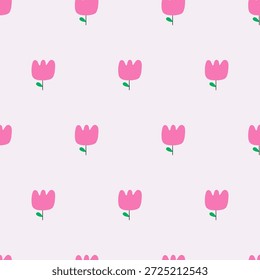 Crianças Floral sem emenda padrão vetor, grandes botões de flor vermelha no rosa, fundo de primavera alegre para o quarto e tecido das meninas