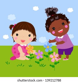kids and flower