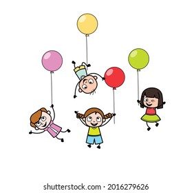 Kids Flying Balloon Cartoon Vector