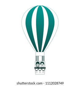 Kids flying in hot air balloon blue lines