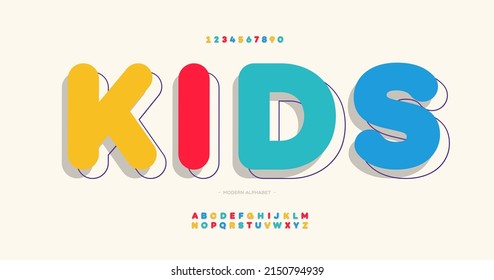 Kids font 3D bold style modern typography for t shirt, game, book, racing, infographics, motion graphics, video, promotion, poster, decoration, banner, printing. Trendy typeface. Vector 10 eps