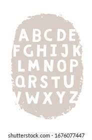 Kids font alphabet in neutral pastel color. Wall art for kids room, children school, baby nursery,. Isolated vector decor.