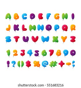 Kids font alphabet vector set of multicolored items. Cartoon Alphabetical letters ABC for baby. Children bubble english lettering illustration on child holiday isolated on white background.