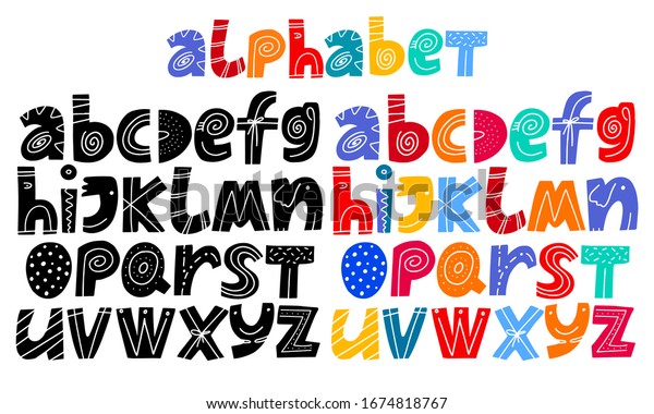 Kids Font Cartoon Style Alphabet Set Stock Vector (Royalty Free) 1674818767