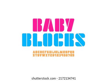 Kids font, child alphabet, multi colored letters and numbers, vector illustration 10eps