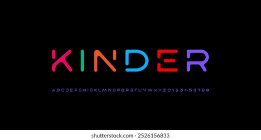 Kinderschriftart, kindliches Alphabet, Buchstaben A, B, C, D, E, F, G, H, I, J, K, L, M, N, O, P, Q, R, S, T, U, V, W, X, Y, Z und Ziffern 0, 1, 2, 3, 4, 5, 6, 7, 8, 9