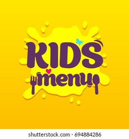 Kids Food, Cafe Special Menu For Children Colorful Promo Sign Template With Text