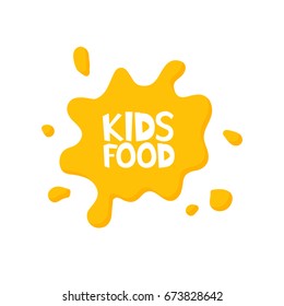 Kids food letters in juice splash. Vector illustration.