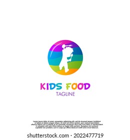 kids food logo design, kids logo holding a spoon and fork, kids jumping in a circle vector, Graphic, modern, element