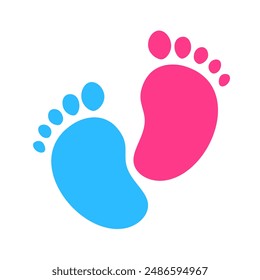 Kids Footprints Pink and Blue. Baby Shower or Gender Reveal Party Logo. Newborn Barefoot Feet Imprints.