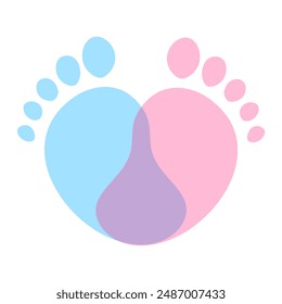 Las huellas de los niños rosa y azul en forma de corazón. Baby Shower o Género Revelar el logotipo del partido. Huellas de Pies Descalzos Recién Nacidos.