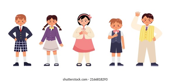 Kids in formal attire isolated in white