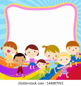 Kids Background Frame Template Happy Kids Stock Vector (Royalty Free ...