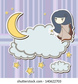 kids frame cute scrap set with fairy and moon kids frame cute kid star night child edge cloud old nocturnal baby elderly clouds satellite ornate youth set art journal illustrations scrapbook fairy tal
