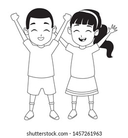 Kids friends afro boy and girl playing and smiling cartoon vector illustration graphic design