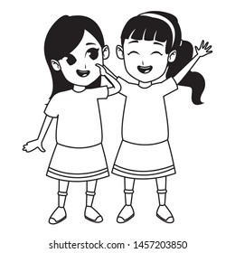 Kids friends girls playing and smiling cartoons