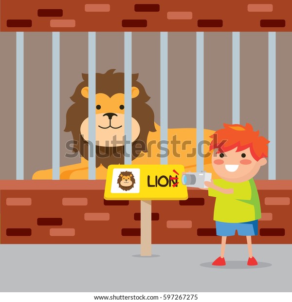 Kids Front Lion Cage Zoo Stock Vector (Royalty Free) 597267275 ...