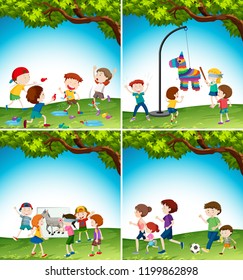 Kinder mit lustiger Aktivitätsgrafik