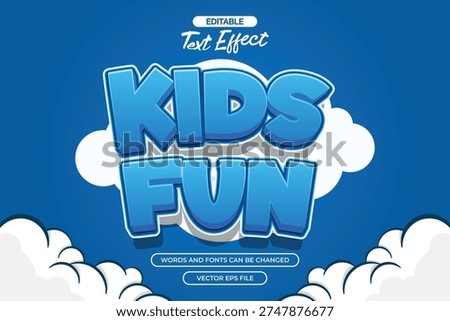 Kids fun editable text effect with blue cartoon text style and with cloud background