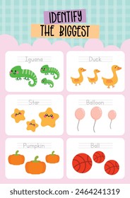 kids fun education find the biggest smallest object worksheet printable 