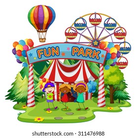 Kids at fun park	 illustration