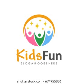 Kids fun, preschool, and children logo template design