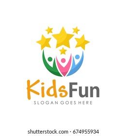 Kids fun, preschool, and children logo template design