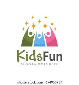 Kids fun, preschool, and children logo template design